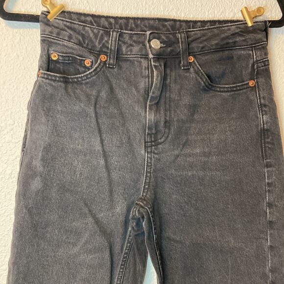 Topshop MOTO Wide Black Faded Cropped Jean - 26 Denim Rigid distressed top shot - Picture 2 of 13